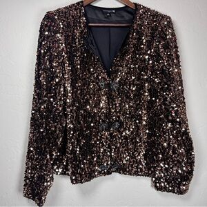 Antthony Women's Black Velvet Copper‎ Sequin Jacket Size 1X